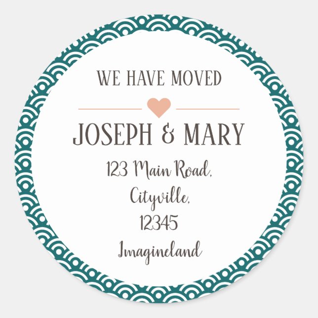 Change of address blue modern pattern classic round sticker (Front)