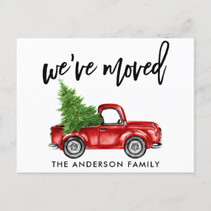 Change of Address Brush Script Red Truck Tree Postcard