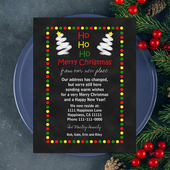Change of Address Chalkboard Christmas Trees Holiday Postcard (Creator Uploaded)