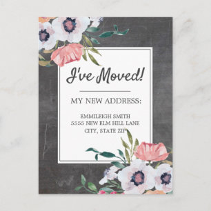Change of Address Chalkboard Pink White Floral Postcard