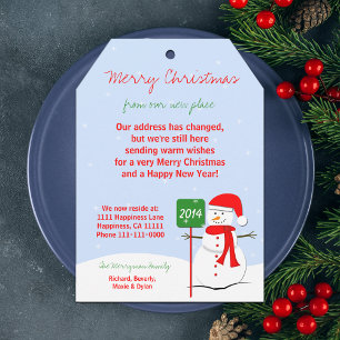 Change of Address Christmas Flat Card Tag Snowman