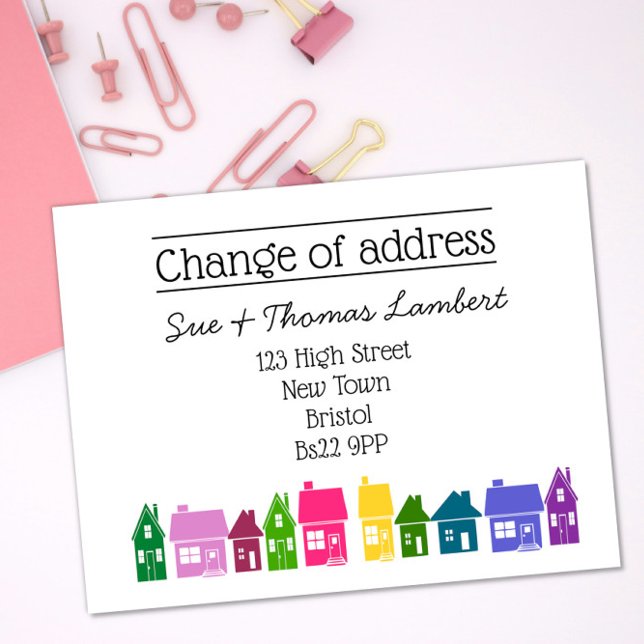 Change of address colourful street new home announcement postcard (Creator Uploaded)