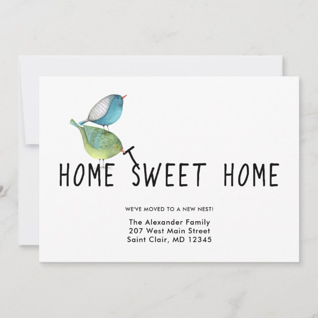 Change of Address Cute Birds Home Sweet Home Announcement (Front)