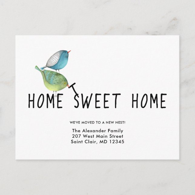 Change of Address Cute Birds Home Sweet Home Announcement Postcard (Front)