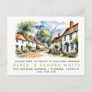 change of address,d moved announcement village postcard