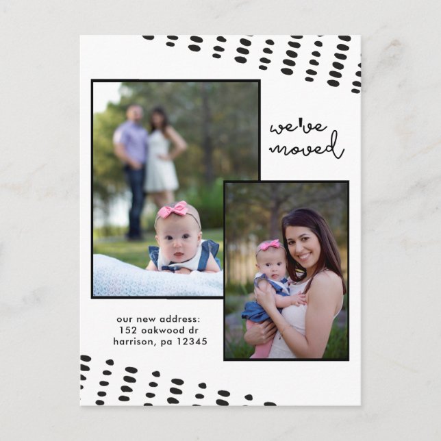 Change of Address Double Add Photo Black and White Announcement Postcard (Front)
