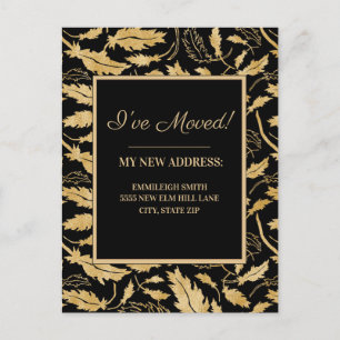Change of Address Elegant Black Gold Leaves Postcard