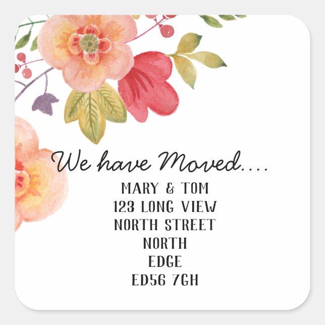 Change of address floral orange square sticker (Front)