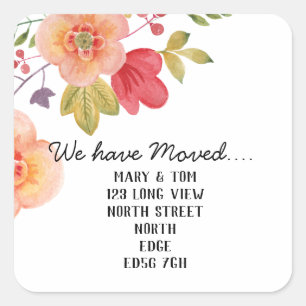 Change of address floral orange square sticker