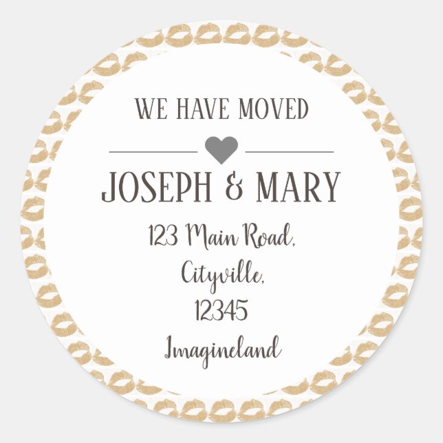 Change of address gold lips make up artist classic round sticker (Front)