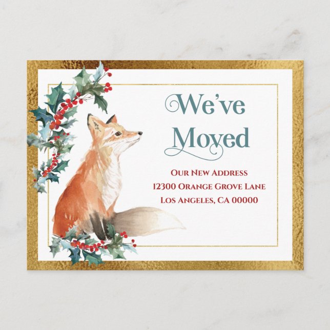 Change Of Address Gold We've Moved Holiday Announcement Postcard (Front)