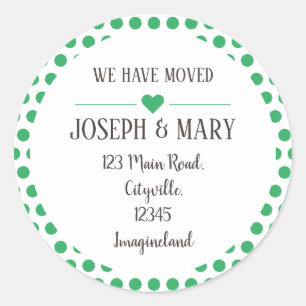 Change of address green polka dots classic round sticker