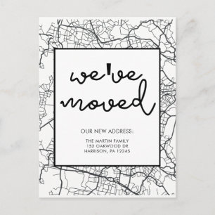 Change of Address Map Design Black and White Announcement Postcard