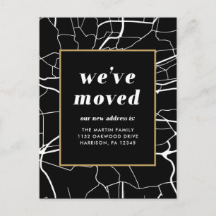Change of Address Map Design Black and White Announcement Postcard