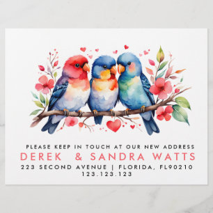 change of address, moved announcement love birds flyer