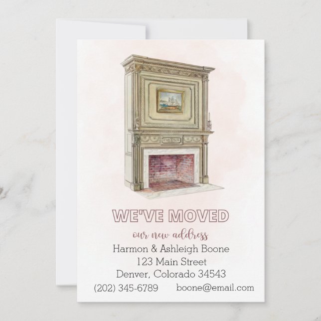 Change of Address Moving Announcement, Fireplace Invitation (Front)