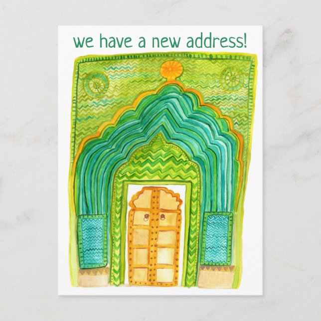 Change of Address Moving Peacock Door Watercolor Postcard (Front)