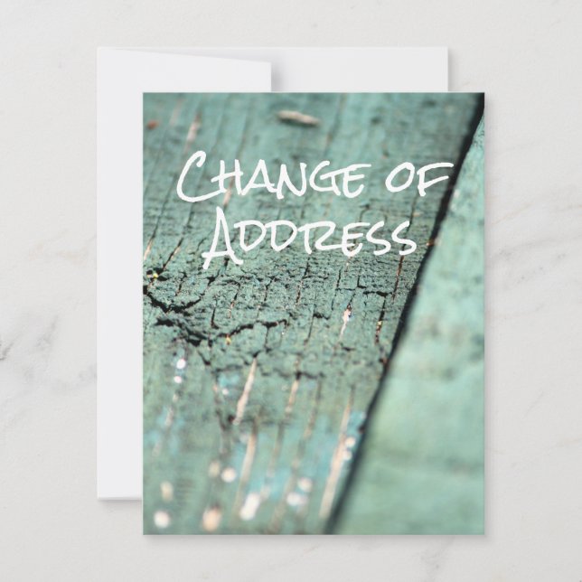 Change of Address Over Rustic Green Wood Card (Front)