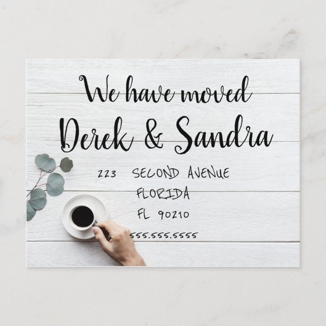 Change of address postcard we have moved coffee (Front)