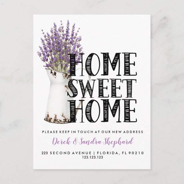 Change of address postcard we have moved lavender (Front)