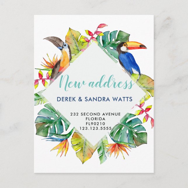 Change of address postcard we've moved tropical (Front)