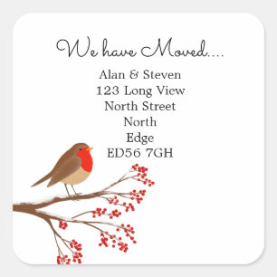 Change of address Robin on a branch Square Sticker