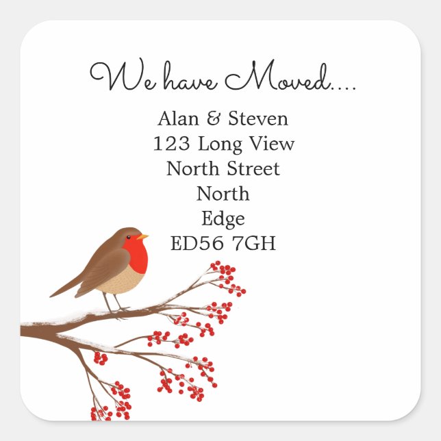 Change of address Robin on a branch Square Sticker (Front)