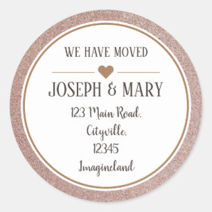 Change of address rose gold glitter modern classic round sticker