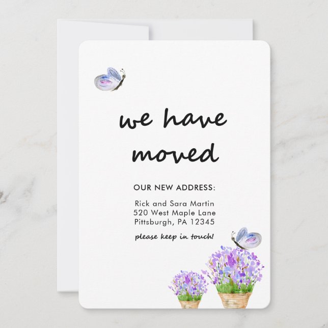 Change of Address Rustic Floral with Butterflies Announcement (Front)