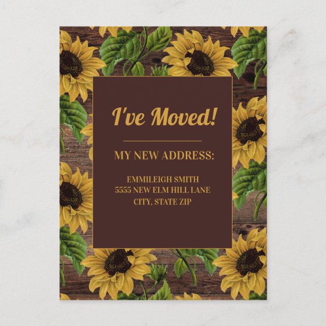 Change of Address Rustic Wood Country Sunflowers Postcard (Front)