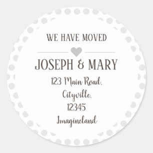 Change of address silver grey polka dots classic round sticker
