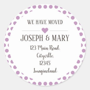 Change of address silver purple polka dots classic round sticker