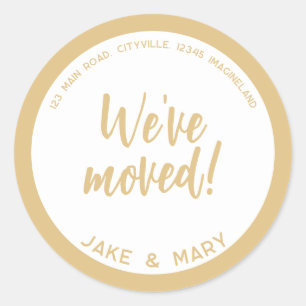 Change of address Simple Modern We've moved Gold Classic Round Sticker