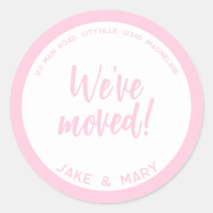 Change of address Simple Modern We've moved Pink Classic Round Sticker