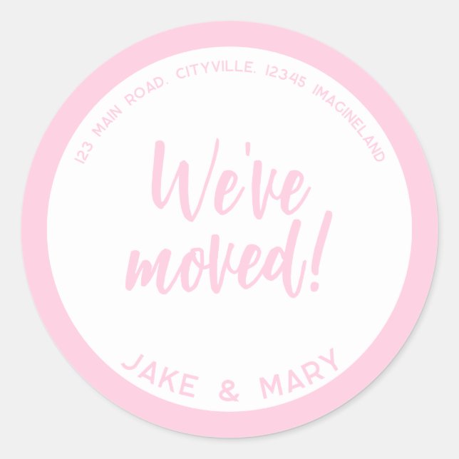 Change of address Simple Modern We've moved Pink Classic Round Sticker (Front)