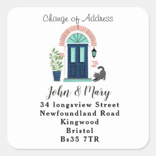 Change of Address sticker Blue front door & Cat