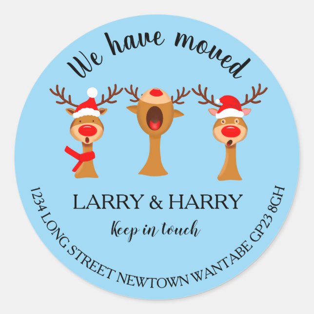 Change of Address sticker christmas carol reindeer (Front)