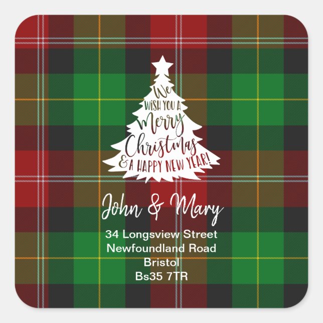 Change of Address sticker christmas tartan tree (Front)