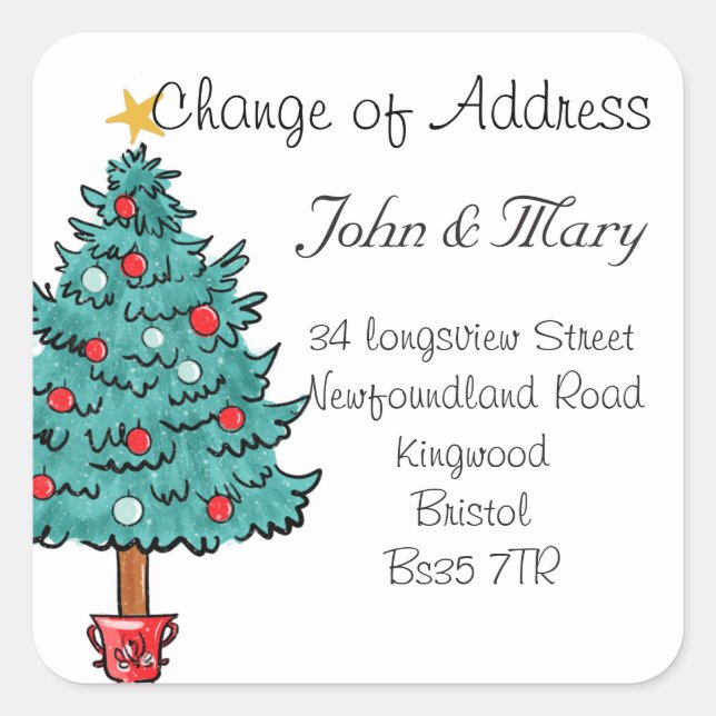 Change of Address sticker Christmas tree (Front)