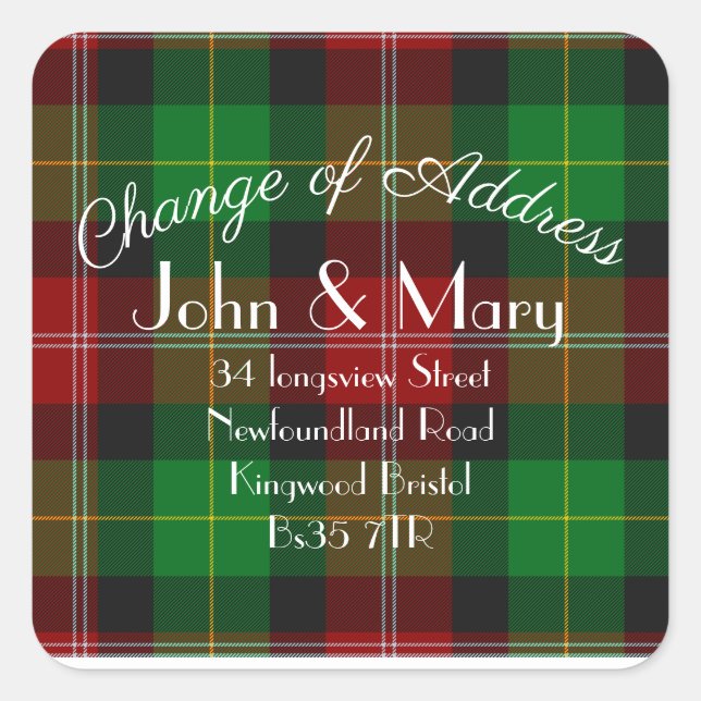Change of Address sticker return tartan red (Front)