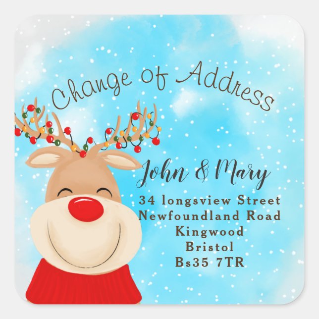 Change of Address sticker snow reindeer (Front)