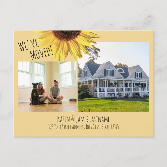 Change of Address Sunflower with Photo Announcemen Announcement Postcard (Front)