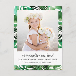 Change of Address Watercolor Green Leaves Photo Announcement Postcard