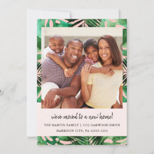 Change of Address Watercolor Leaves Photo Blush Announcement
