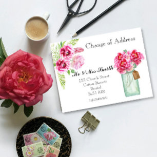 Change of address watercolour flowers announcement postcard