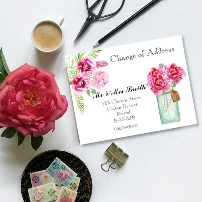 Change of address watercolour flowers announcement postcard (Creator Uploaded)