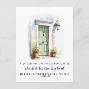 Change of address we have moved green door announcement postcard