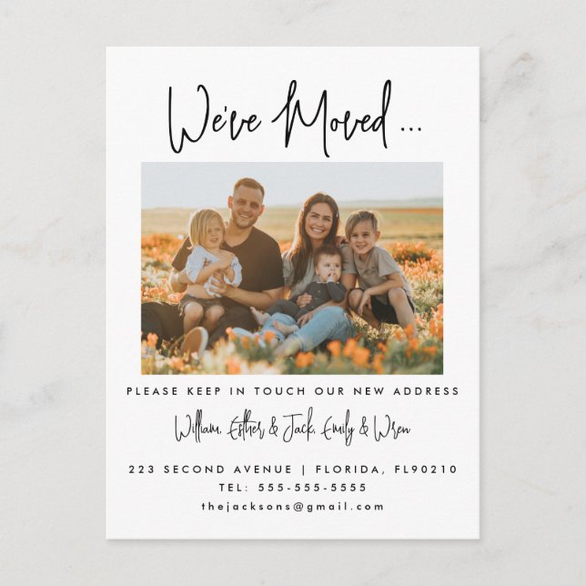 Change of address we have moved house family photo announcement postcard (Front)