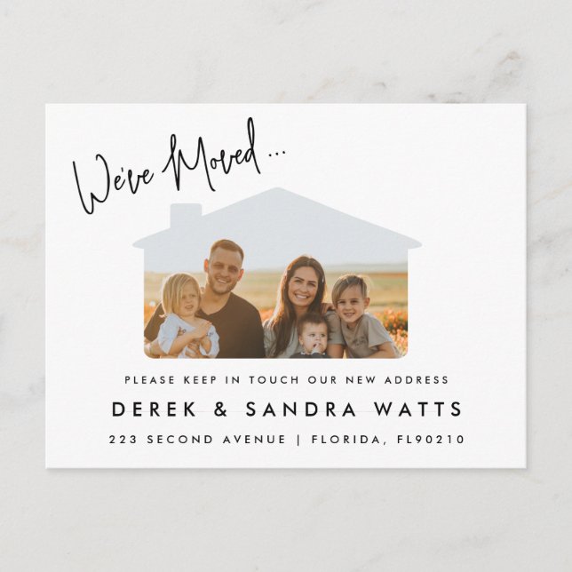 Change of address we have moved house family photo announcement postcard (Front)