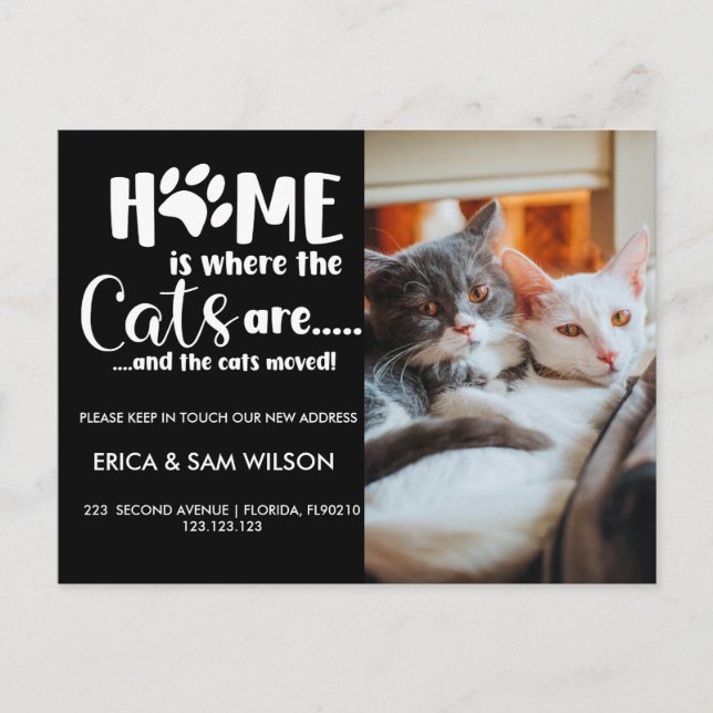 Change of address we have moved house home is cat  announcement postcard (Front)